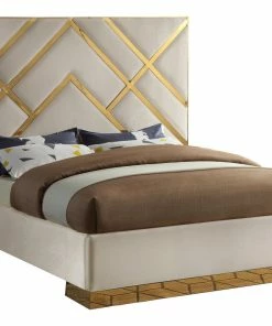 Best deal 🎉 Meridian Furniture Vector Bed, Cream, King, Velvet Upholstered 💯