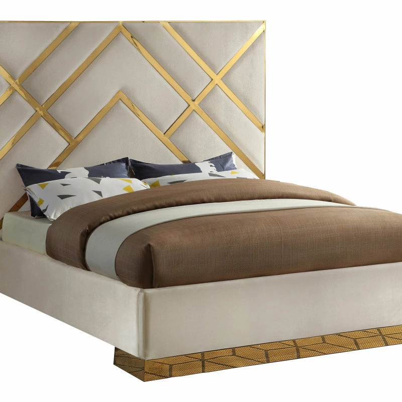 Best deal ๐ Meridian Furniture Vector Bed, Cream, King, Velvet Upholstered ๐ฏ