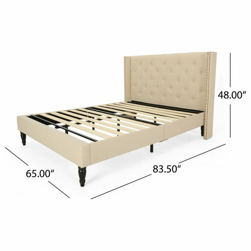 Flash Sale โค๏ธ GDFStudio GDF Studio Ray Traditional Fully-Upholstered Queen-Size Bed Frame, Beige ๐ - Image 3