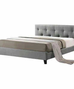 Hot Sale ๐งจ Baxton Studio Annette Linen Bed With Upholstered Headboard, Gray, Queen โญ