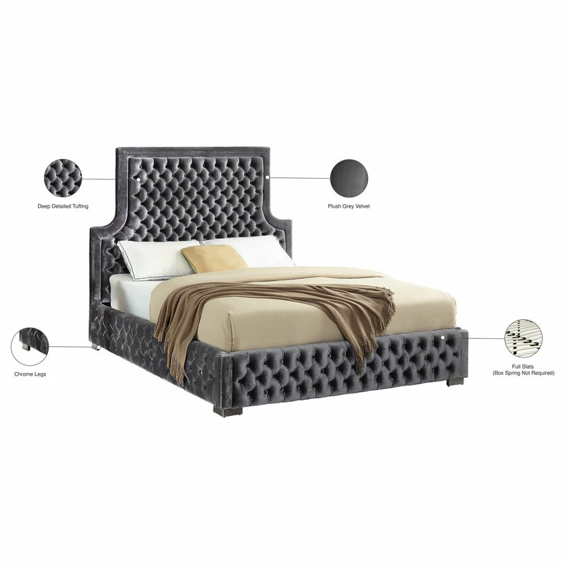 Coupon ๐ Meridian Furniture Sedona Gray Velvet Queen Bed ๐ - Image 4