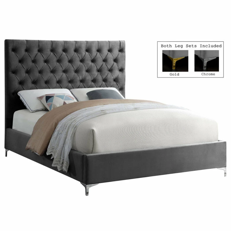 Buy 🛒 Meridian Furniture Cruz Velvet Bed, Gray, King ⌛ - Image 3