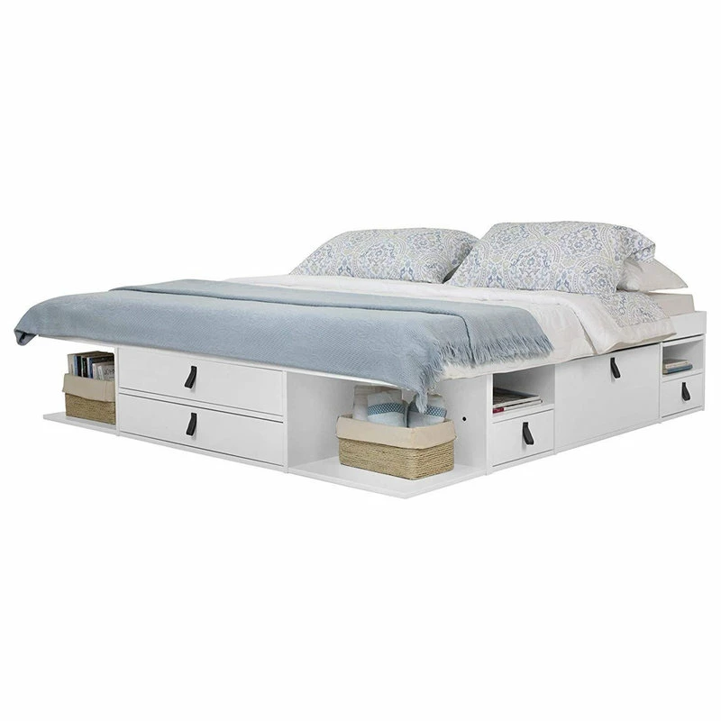 Outlet โค๏ธ Memomad Bali Storage Platform Bed With Drawers (Queen Size, Off White) ๐ฅ