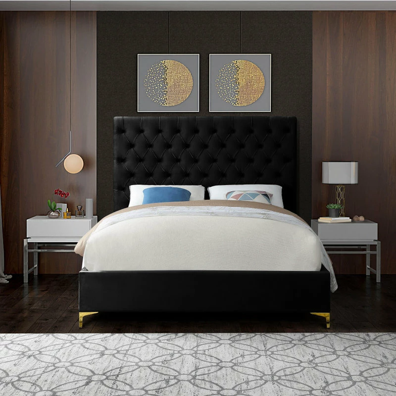 Discount 🥰 Meridian Furniture Cruz Velvet Bed, Black, Queen 🤩 - Image 9