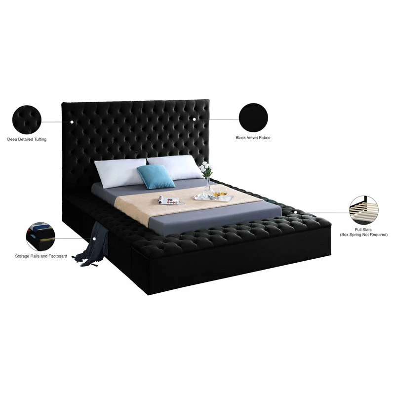 Brand new 🛒 Meridian Furniture Bliss Velvet Bed, Black, Queen 😍 - Image 5