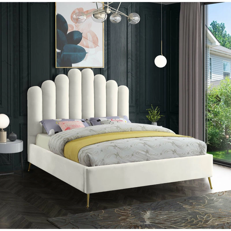 Wholesale ๐ฅฐ Meridian Furniture Lily Velvet Bed, Cream, Queen ๐ - Image 2