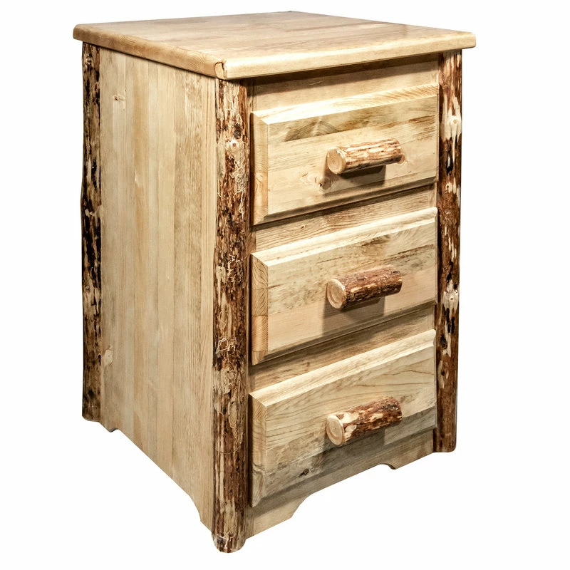 Outlet ๐ฅ Montana Wood Work Montana Log Wood Nightstand With 3 Drawers In Stain And Lacquer MWGCN3D ๐ฅฐ