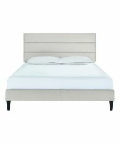 Budget ✨ PRI Home Fare Horizontally Channeled Queen Upholstered Platform Bed In Light Gray 🎁