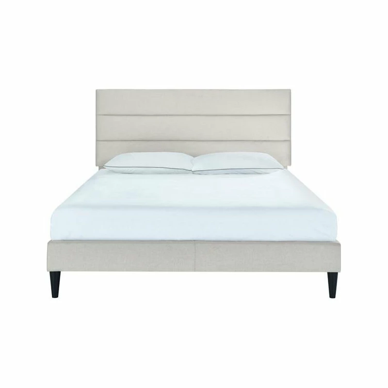 Budget โจ PRI Home Fare Horizontally Channeled Queen Upholstered Platform Bed In Light Gray ๐