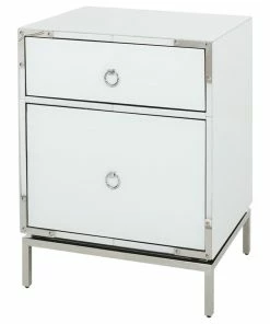 Outlet ๐ GDFStudio GDF Studio Danea White Glass 2 Drawer Bedside Table โค๏ธ