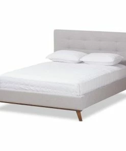 Best reviews of 🔔 Baxton Studio Valencia Mid-Century Modern Platform Bed, Gray Beige, King 😀