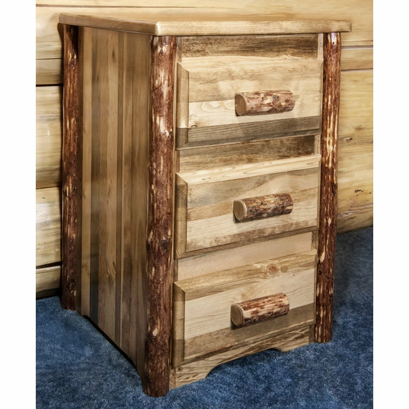 Outlet ๐ฅ Montana Wood Work Montana Log Wood Nightstand With 3 Drawers In Stain And Lacquer MWGCN3D ๐ฅฐ - Image 4