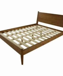 Best Pirce ⭐ Camaflexi Mid-Century Solid Wood Queen Panel Bed In Castanho Brown ⌛