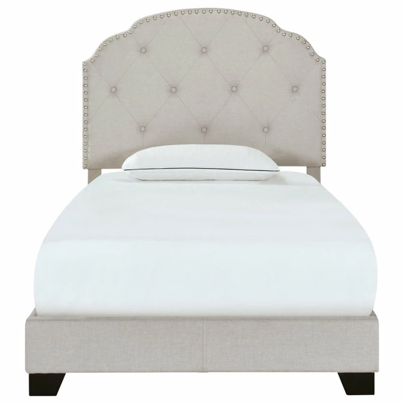 Cheap 🔥 HomeFare Tufted Nailhead Trimmed Bed, Light Gray, Twin 😍