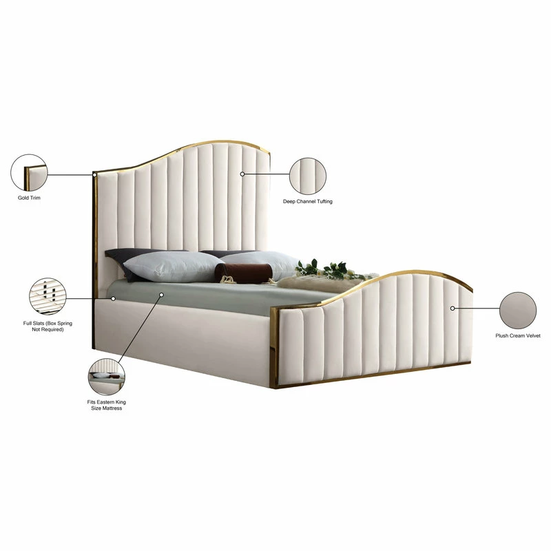 Wholesale 🔥 Meridian Furniture Jolie Cream Velvet King Bed, Cream 🌟 - Image 5
