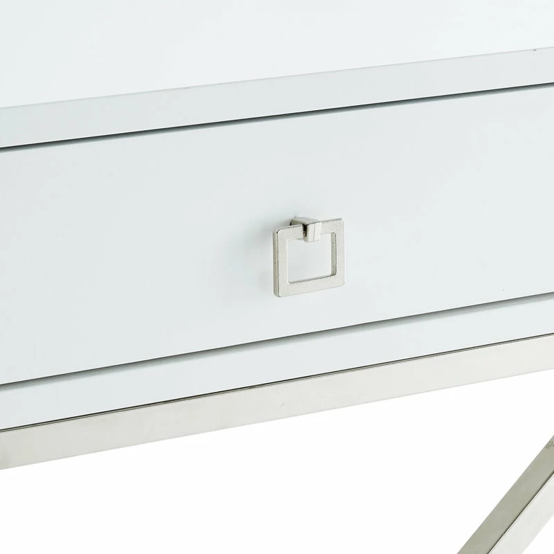 Outlet ✔️ Inspired Home Katie Square Lacquer-Finish X-Metal Leg Nightstand, White Chrome 🥰 - Image 7