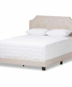 Best Sale ✔️ Baxton Studio Willis Light Beige Fabric Upholstered Bed, Light Beige, Queen 🧨