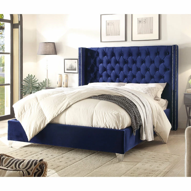 Best reviews of 😉 Meridian Furniture Aiden Velvet Bed, Navy, King 💯 - Image 2