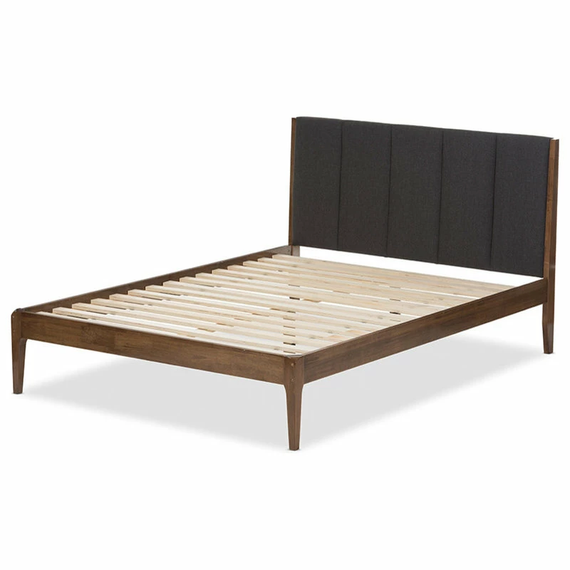 Hot Sale ๐ Baxton Studio Ember Dark Gray Fabric And Medium Brown Finish Platform Bed, Gray, Queen ๐งจ - Image 4