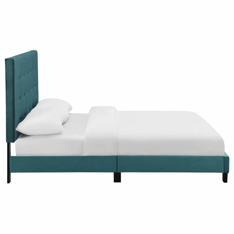 Buy ๐ LexMod Melanie Queen Tufted Button Upholstered Velvet Platform Bed, Sea Blue ๐ฏ - Image 4