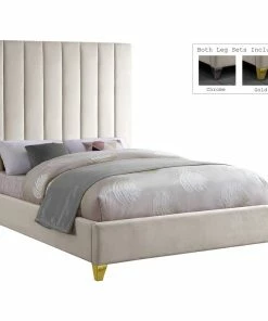 Discount ๐ฅ Meridian Furniture Via Velvet Bed, Cream, Full ๐งจ