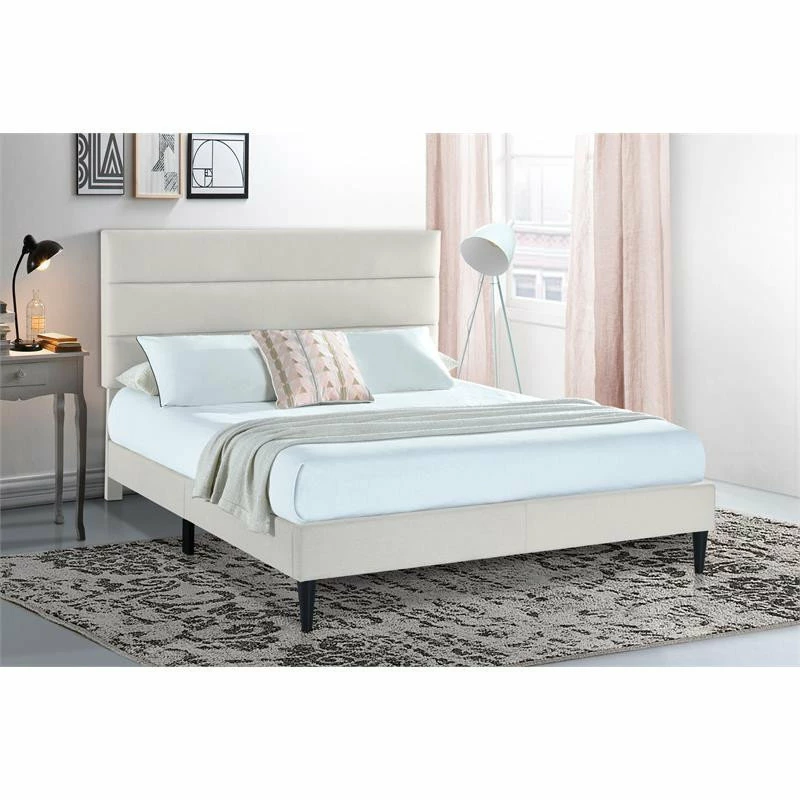 Budget โจ PRI Home Fare Horizontally Channeled Queen Upholstered Platform Bed In Light Gray ๐ - Image 2