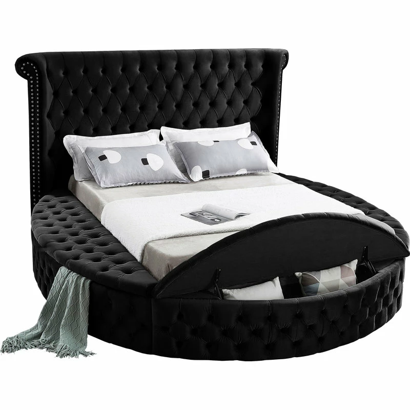 Buy ๐ฅฐ Meridian Furniture Luxus Button Tufted Velvet Round Bed, Black, King โค๏ธ - Image 2
