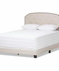 Hot Sale 🤩 Baxton Studio Lexi Light Beige Fabric Upholstered Bed, Light Beige, Full 🎁