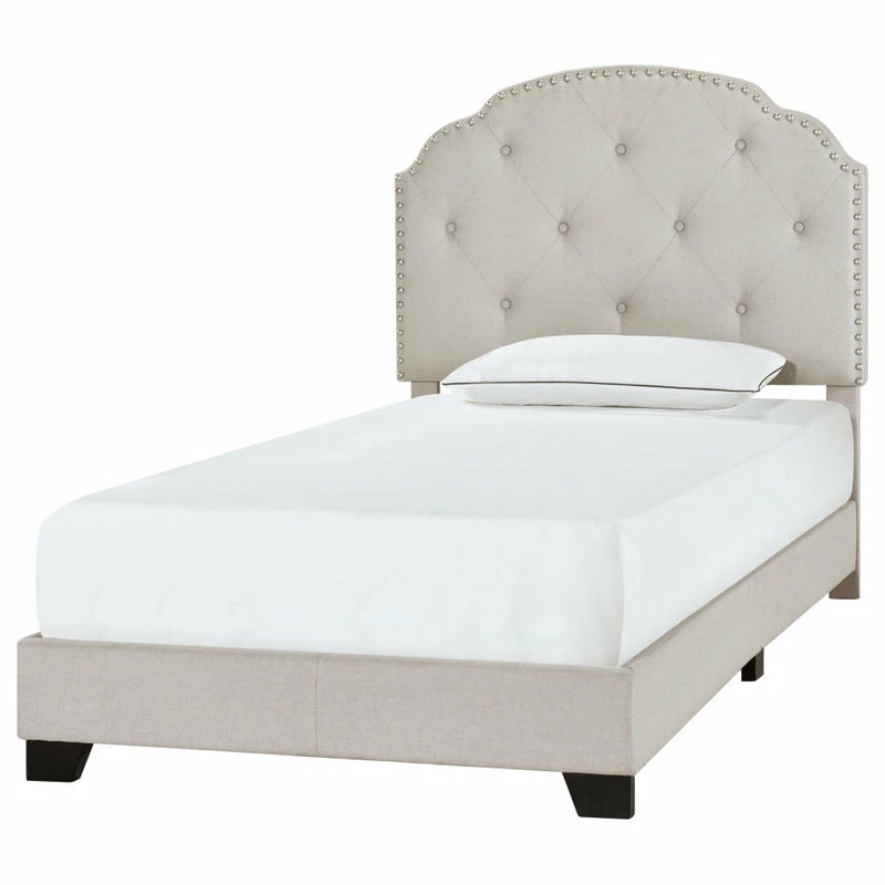 Cheap 🔥 HomeFare Tufted Nailhead Trimmed Bed, Light Gray, Twin 😍 - Image 4