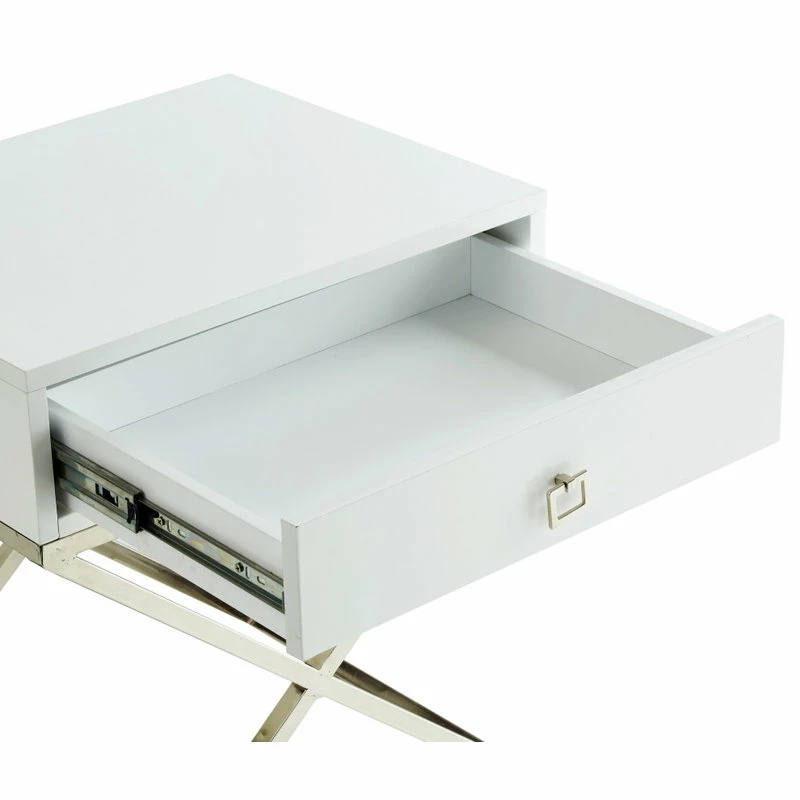Outlet ✔️ Inspired Home Katie Square Lacquer-Finish X-Metal Leg Nightstand, White Chrome 🥰 - Image 6