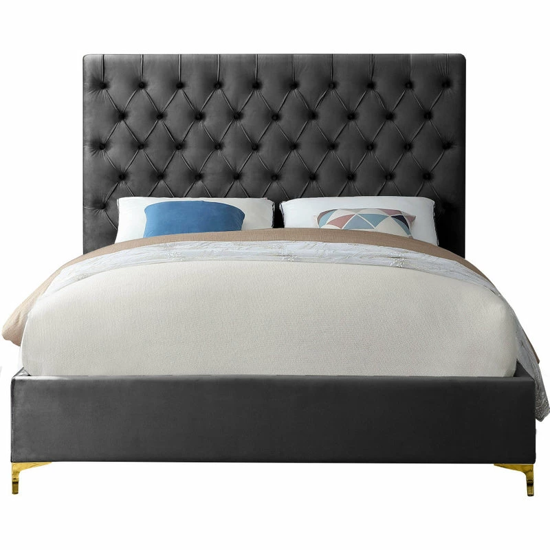 Cheapest ๐ Meridian Furniture Cruz Velvet Bed, Gray, Queen ๐ - Image 7