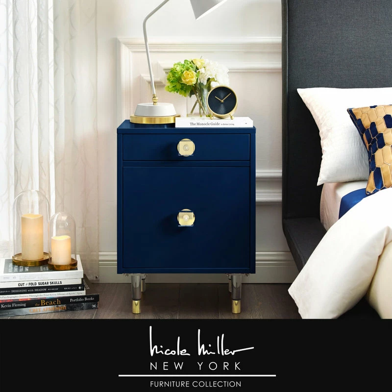 Coupon ๐ฅ Inspired Home Nicole Miller Anatolio Nightstand High Gloss Acrylic Knob And Legs, Dark Navy ๐ - Image 2