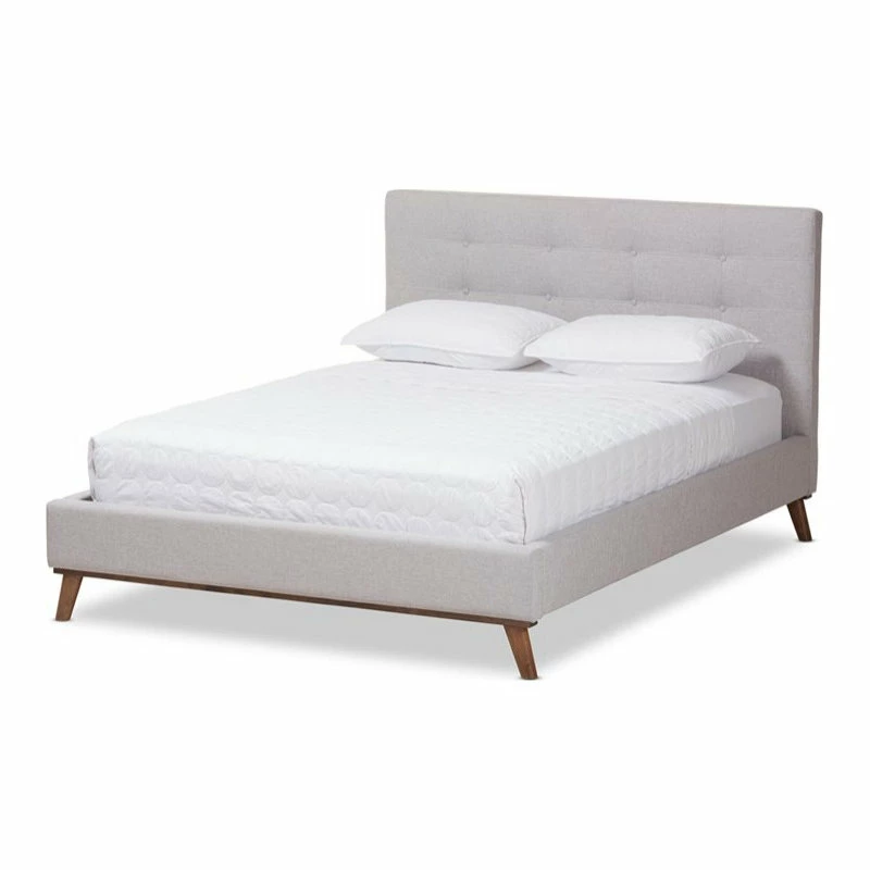 Brand new ๐ฅฐ Baxton Studio Valencia Upholstered Queen Platform Bed In Gray Beige ๐