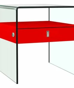 Hot Sale 🛒 Casabianca Home Bari Collection Nightstand/End Table, High Gloss Red Lacquer ⭐