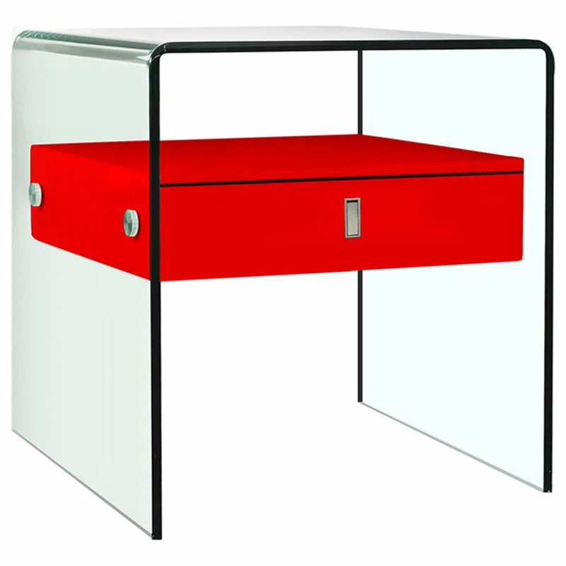 Hot Sale 🛒 Casabianca Home Bari Collection Nightstand/End Table, High Gloss Red Lacquer ⭐