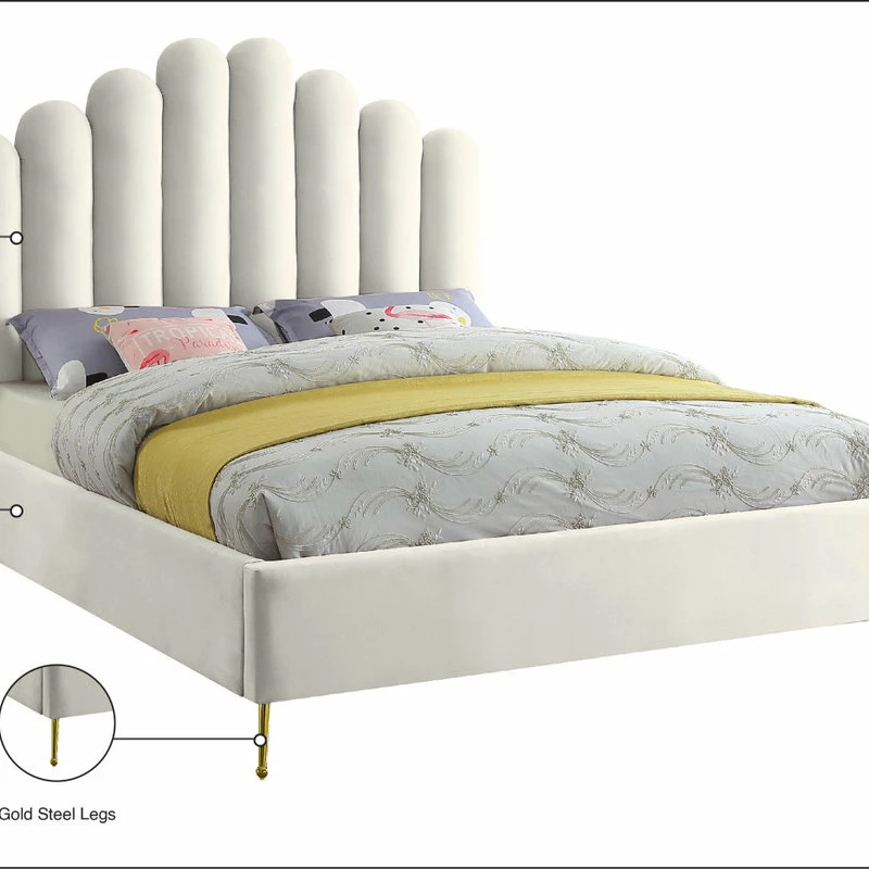 Wholesale ๐ฅฐ Meridian Furniture Lily Velvet Bed, Cream, Queen ๐ - Image 6