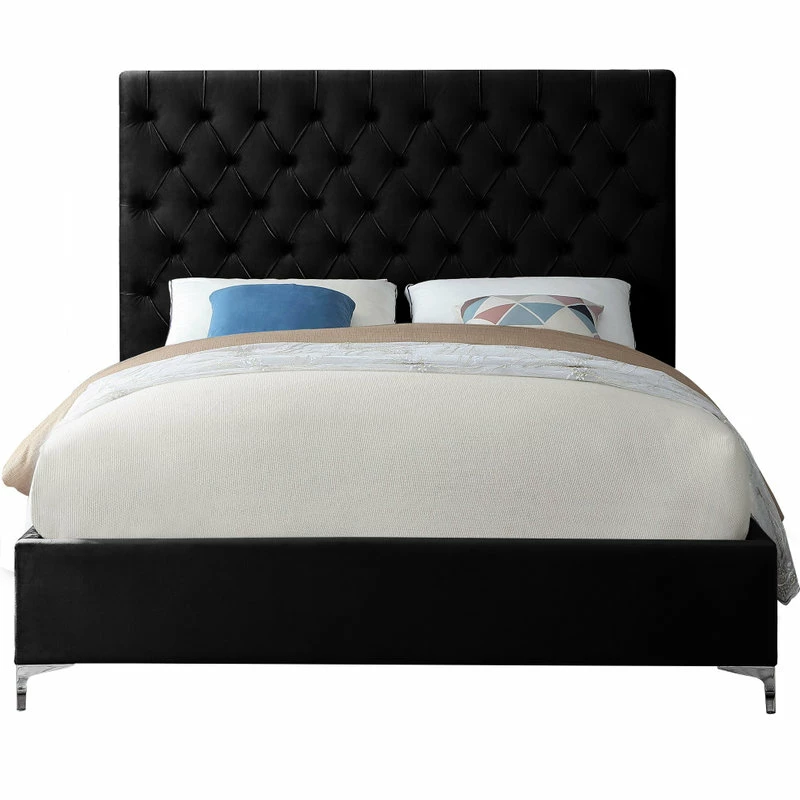 Discount 🥰 Meridian Furniture Cruz Velvet Bed, Black, Queen 🤩 - Image 6