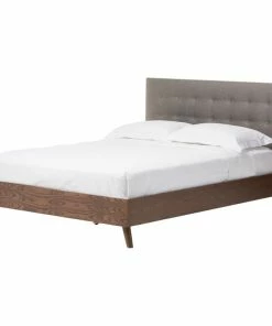 Discount ๐ฅ Baxton Studio Alinia Retro Fabric Upholstered Walnut Wood Platform Bed, Gray, Full โจ