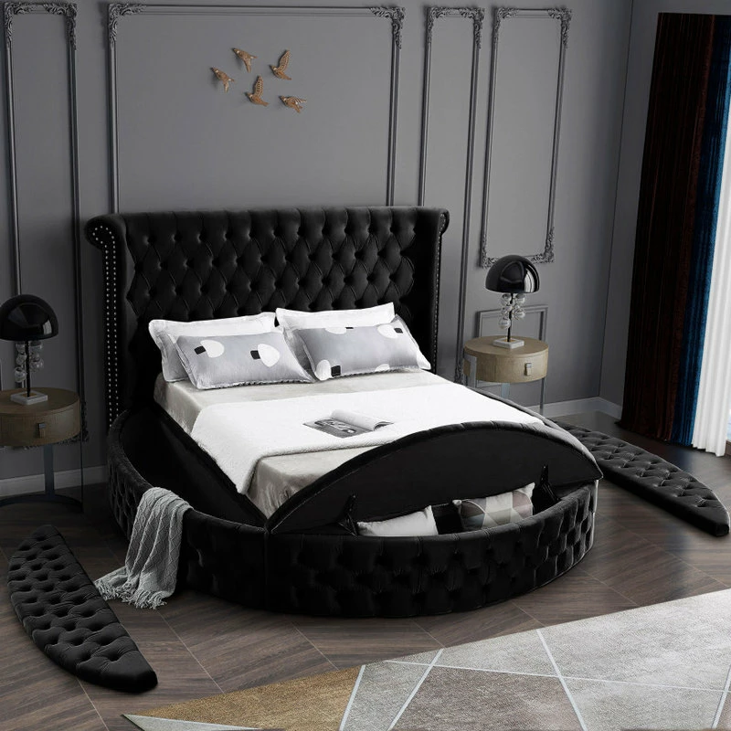 Buy ๐ฅฐ Meridian Furniture Luxus Button Tufted Velvet Round Bed, Black, King โค๏ธ - Image 8