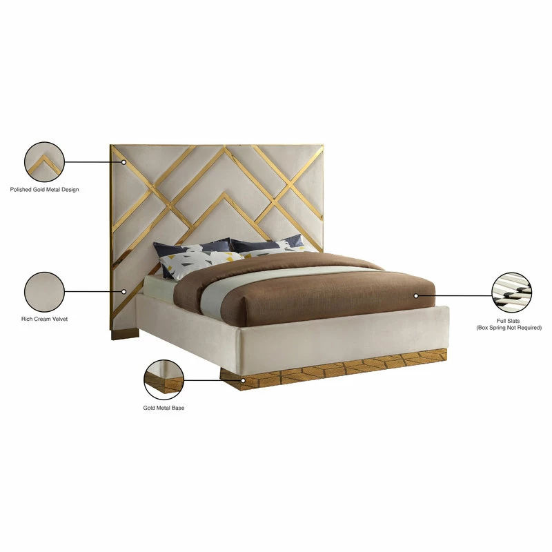Best deal ๐ Meridian Furniture Vector Bed, Cream, King, Velvet Upholstered ๐ฏ - Image 5