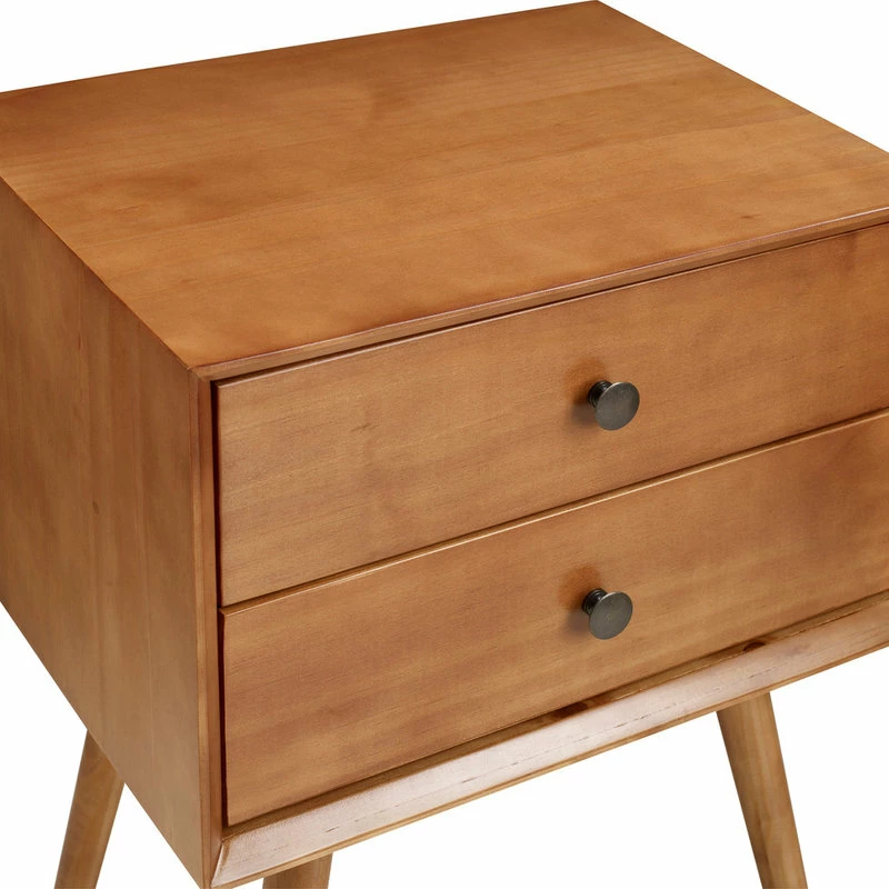 Buy 👍 Walker Edison Mid-Century 2 Drawer Solid Wood Nightstand, Caramel 👍 - Image 3