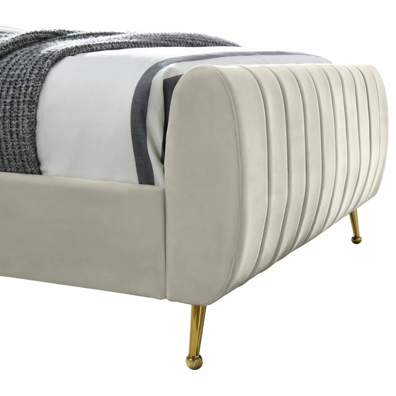 Flash Sale ๐ Meridian Furniture Zara Channel Tufted Velvet Bed With Custom Gold Legs, Cream, Queen ๐งจ - Image 6