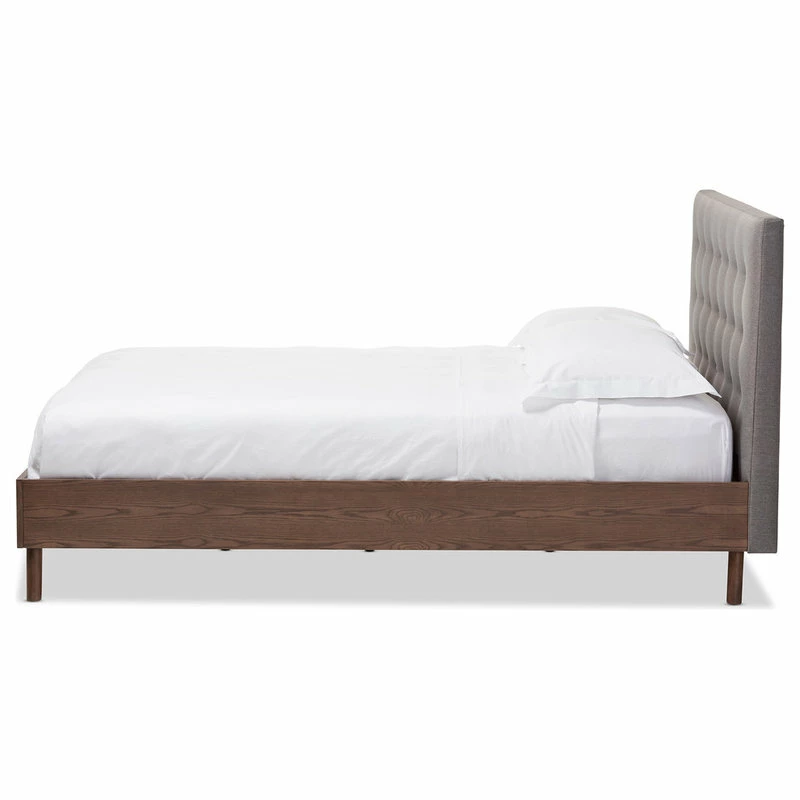 Discount ๐ฅ Baxton Studio Alinia Retro Fabric Upholstered Walnut Wood Platform Bed, Gray, Full โจ - Image 4