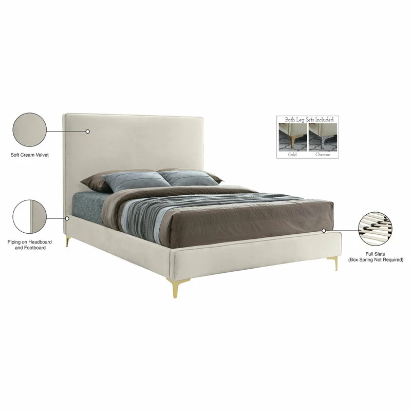 Brand new 👍 Meridian Furniture Geri Velvet Upholstered Bed, Cream, King 🔔 - Image 11