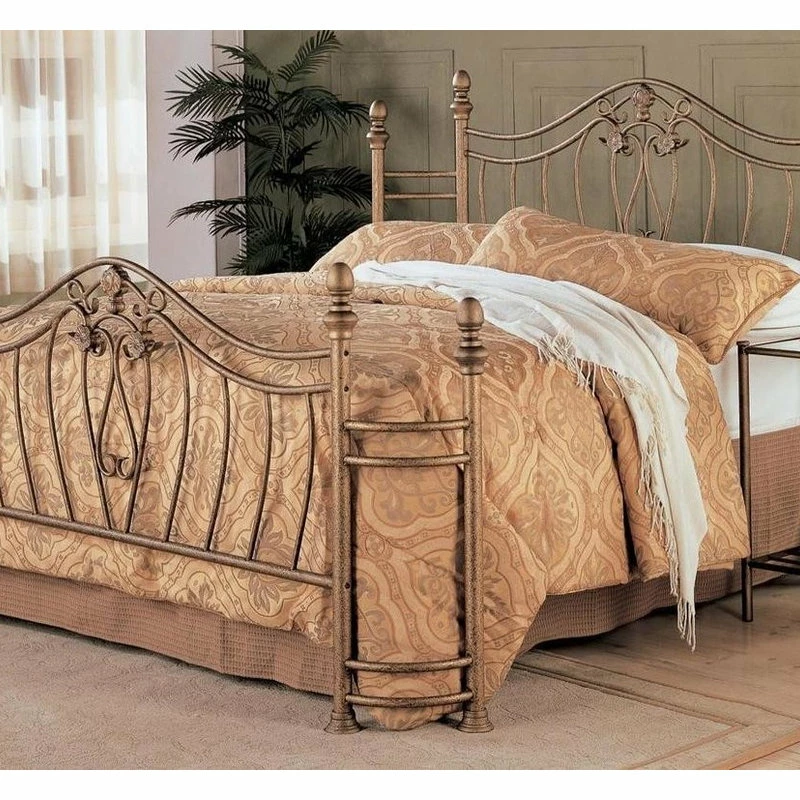 Hot Sale ๐ Home Furnishings Sydney Antique Brushed Gold Iron Bed, Queen ๐ - Image 2