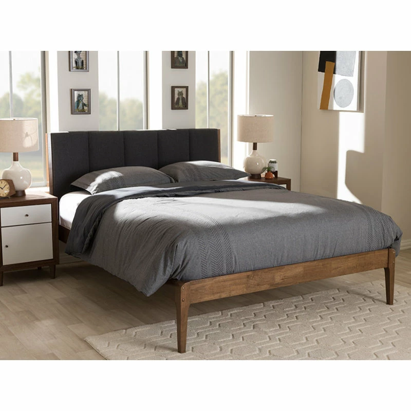 Hot Sale ๐ Baxton Studio Ember Dark Gray Fabric And Medium Brown Finish Platform Bed, Gray, Queen ๐งจ - Image 2