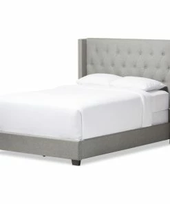 Discount ⌛ Baxton Studio Katherine Contemporary Nailhead Trim Wingback Bed, Gray, King ✨