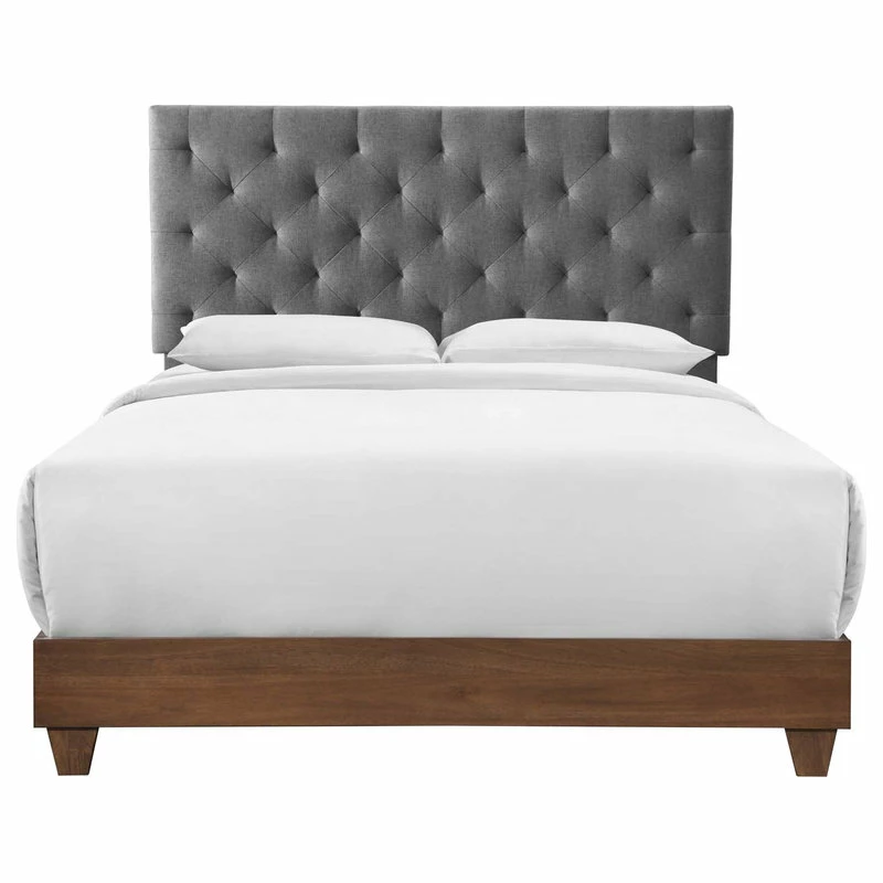 Best reviews of 💯 LexMod Rhiannon Diamond Tufted Upholstered Fabric Queen Bed, Walnut Gray 😉 - Image 4