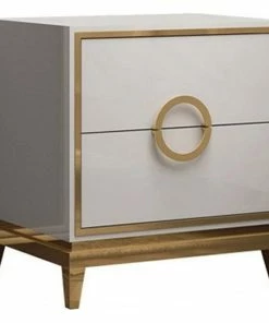 Hot Sale 🎁 Homary Bedroom Nightstand With 2 Drawers, Wood/Stainless Steel, White ✨