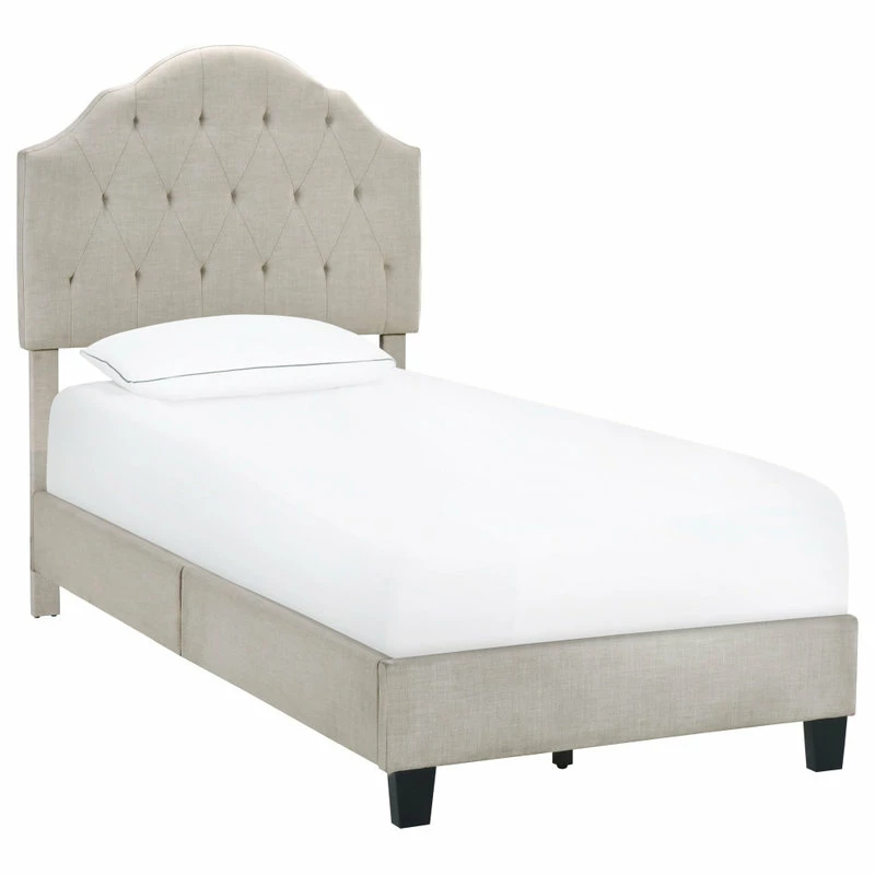 Promo 🎉 HomeFare Scalloped Tufted Upholstered Bed, Cream, Twin 🔥 - Image 2